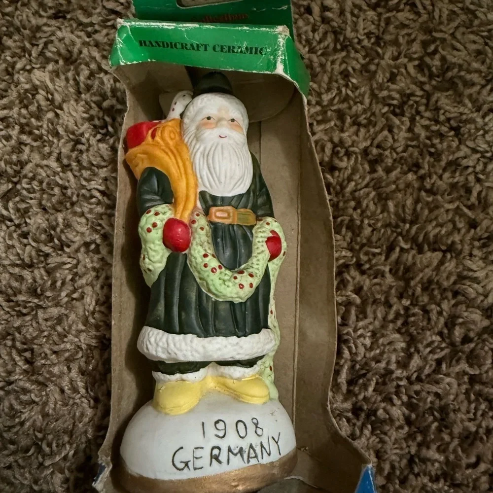 Vintage Green Santa Figurine with Wreath